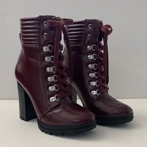 Just fab Women's Burgundy Lace-Up High Heel Ankle Boots